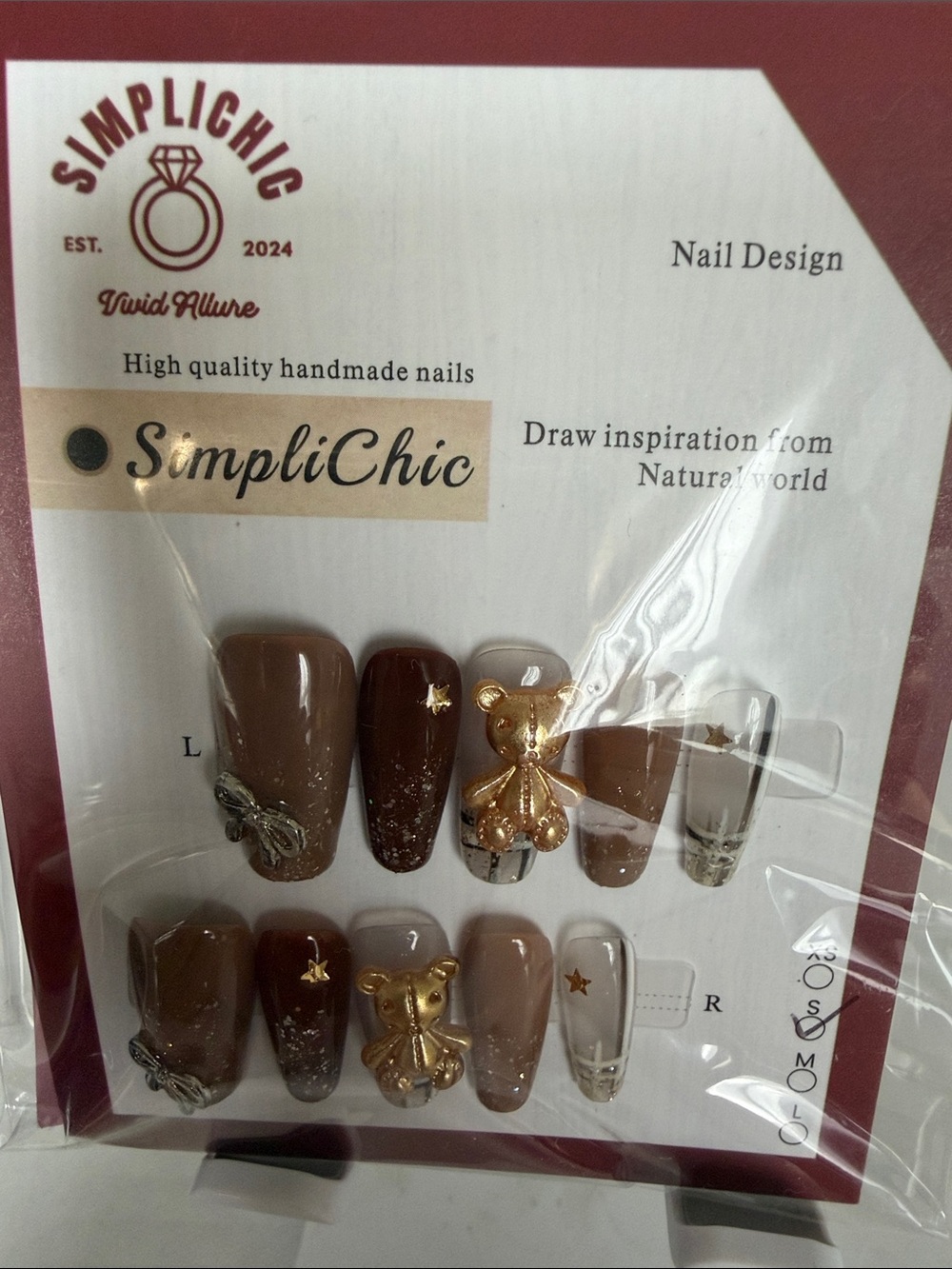 Brown & Gold Teddy Bear Press-On Nail Set
